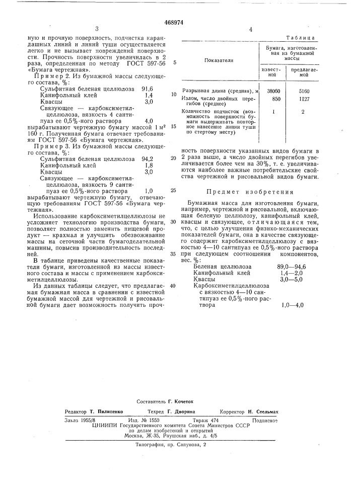 Бумажная масса (патент 468974)