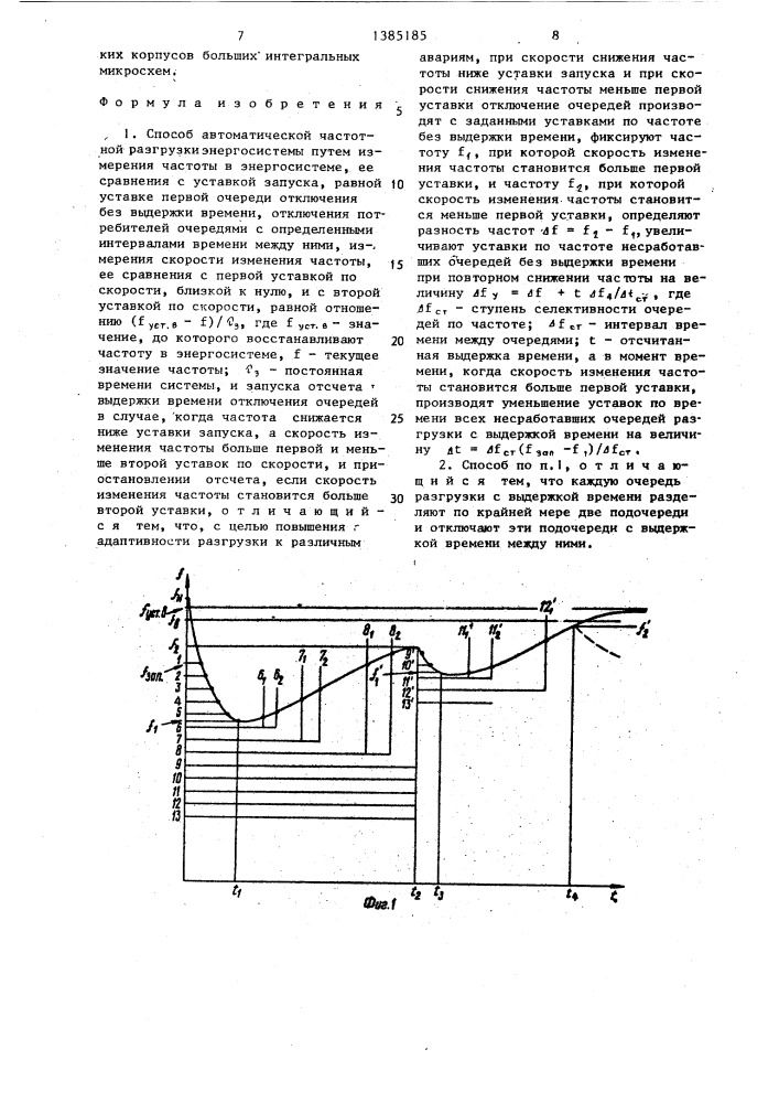 Способ автоматической частотной разгрузки энергосистемы (патент 1385185)