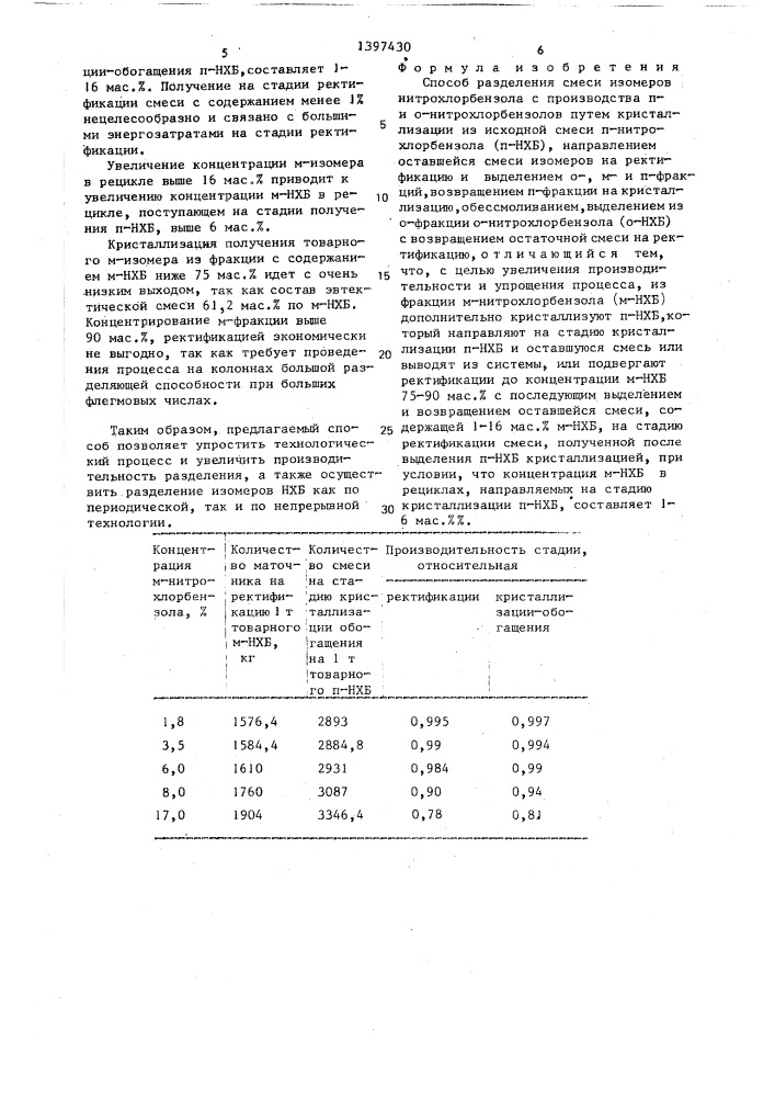 Способ разделения смеси изомеров нитрохлорбензола (патент 1397430)