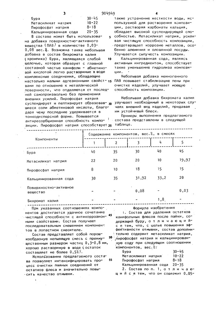 Состав для удаления остатков канифольных флюсов после пайки (патент 904949)