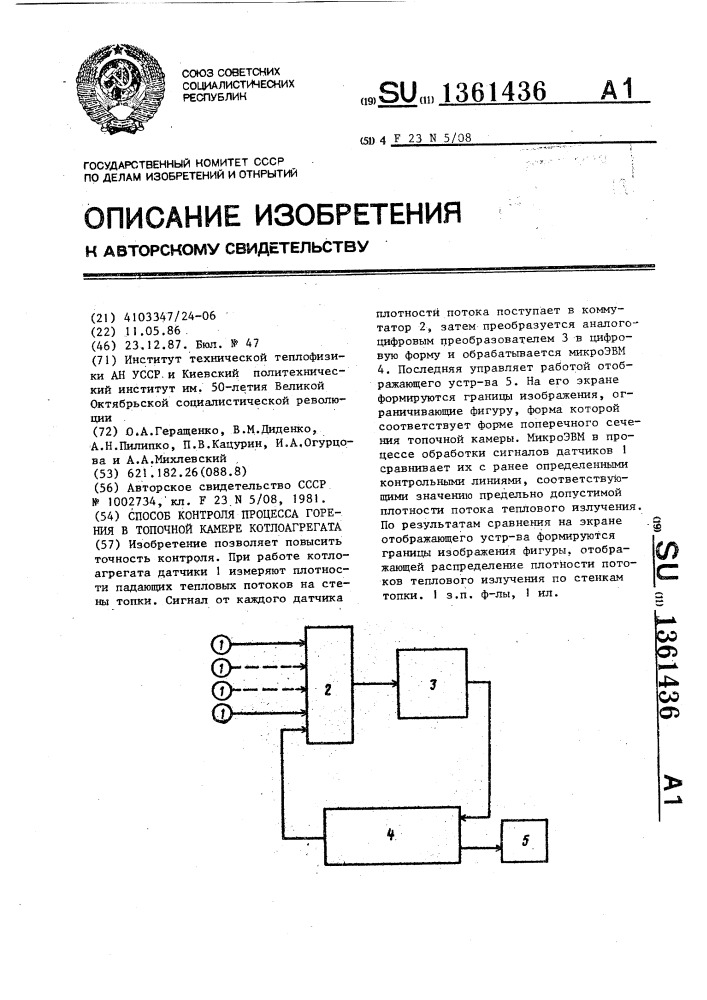 Способ контроля процесса горения в топочной камере котлоагрегата (патент 1361436)