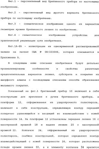 Бритвенное лезвие с аморфным алмазным покрытием (варианты) и способ его изготовления, бритвенный блок (варианты) (патент 2336159)