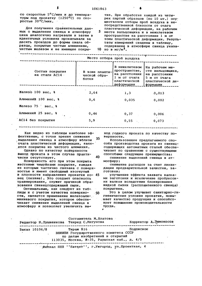 Способ производства проката из свинецсодержащих сталей (патент 1061863)