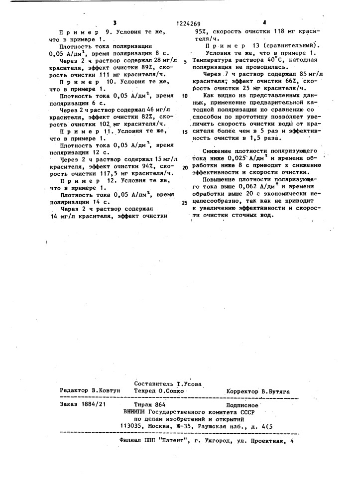 Способ очистки сточных вод от органических красителей (патент 1224269)