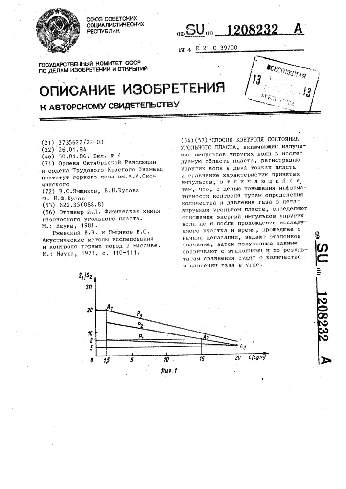 Способ контроля состояния угольного пласта (патент 1208232)