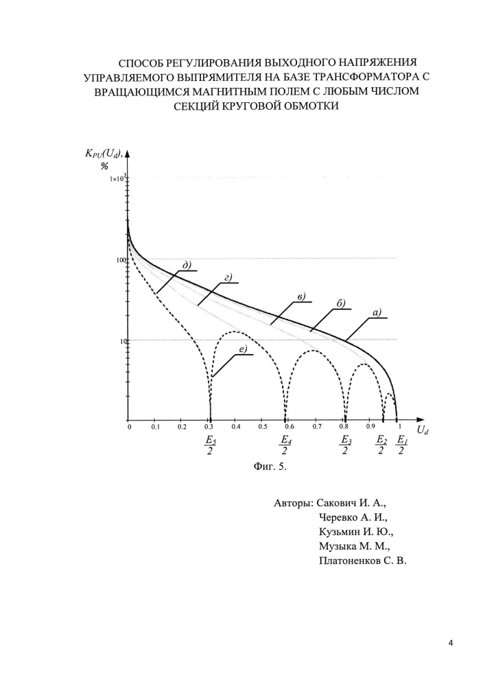 Способ регулирования выходного напряжения управляемого выпрямителя на базе трансформатора с вращающимся магнитным полем с любым числом секций круговой обмотки (патент 2619077)