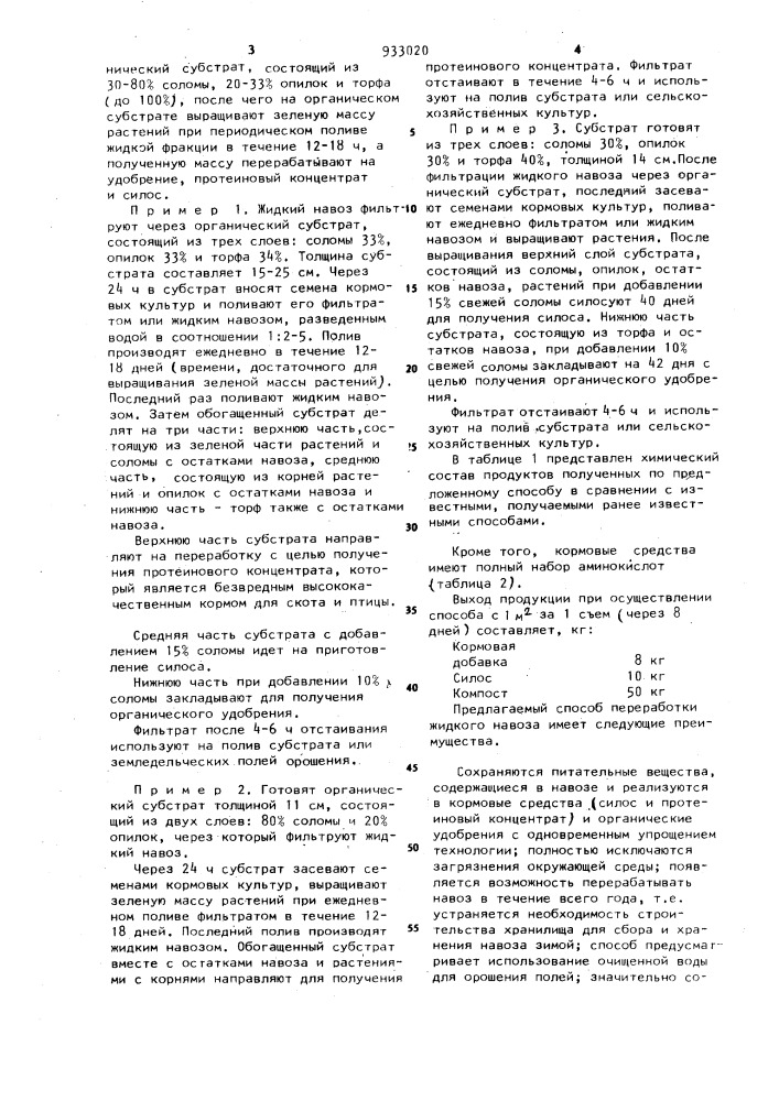 Способ переработки жидкого навоза (патент 933020)