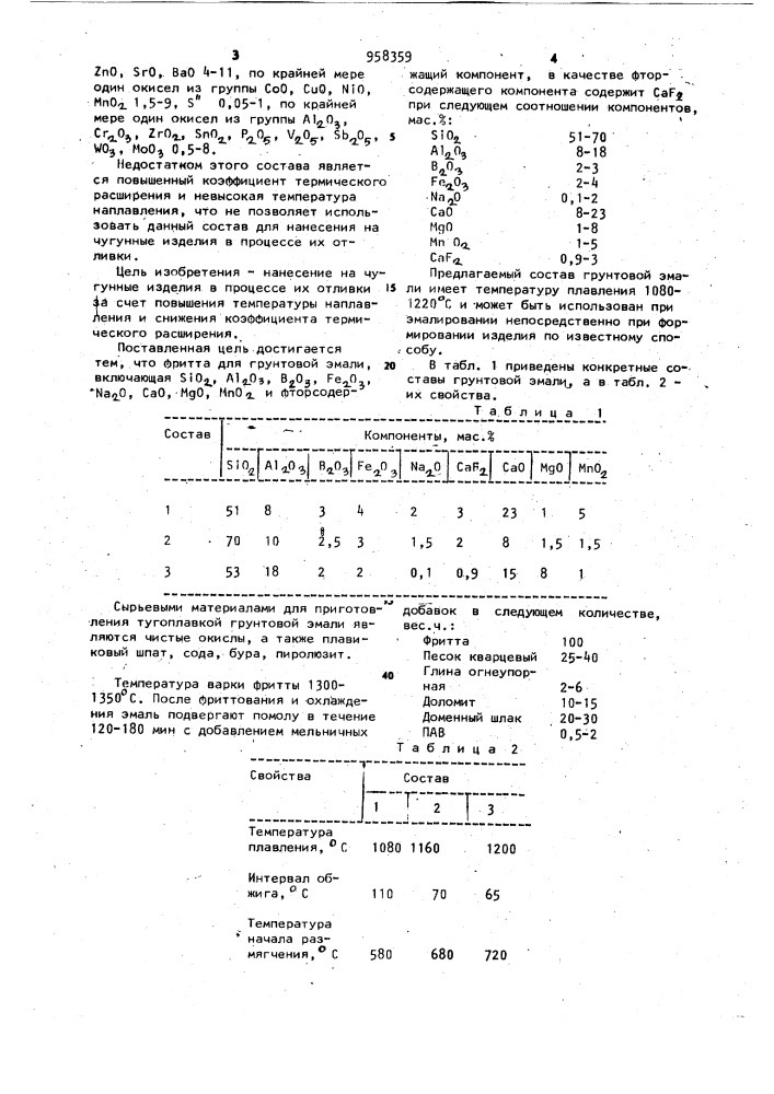 Фритта для грунтовой эмали (патент 958359)
