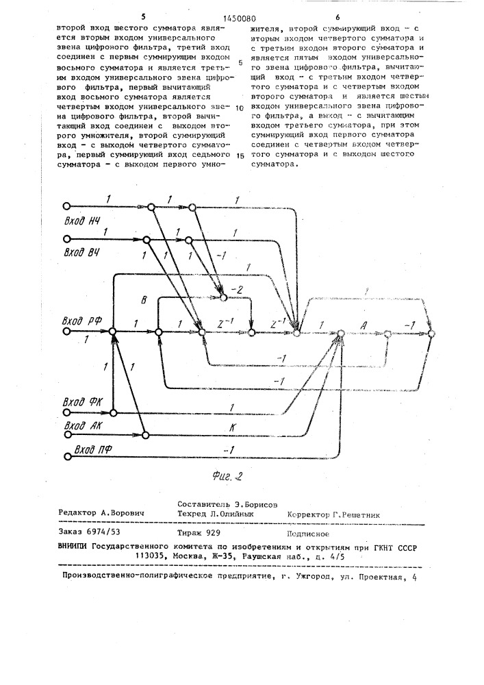 Универсальное звено цифрового фильтра (патент 1450080)