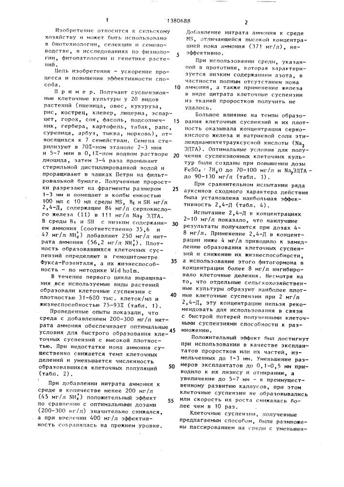 Способ получения суспензионных клеточных культур растений (патент 1380688)