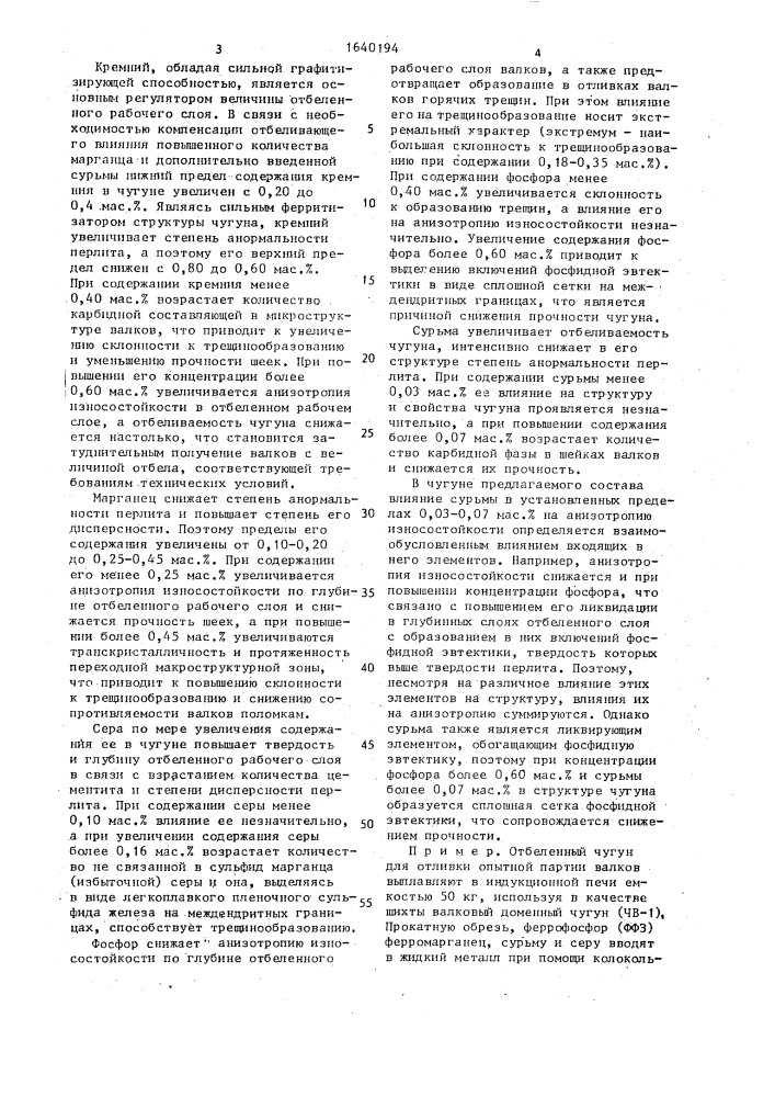 Чугун для прокатных валков (патент 1640194)