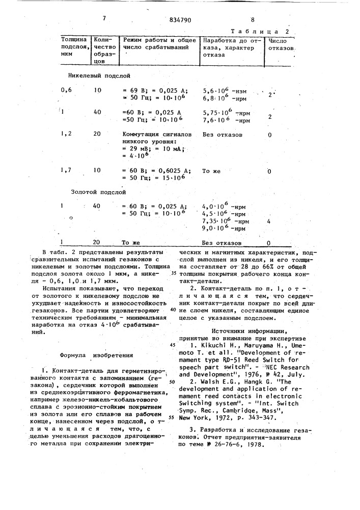 Контакт-деталь для герметизирован-ного kohtakta c запоминанием (патент 834790)