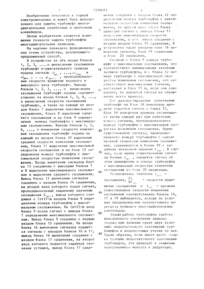 Способ защиты турбомуфт многодвигательных приводов от ненормальных режимов работы (патент 1330693)