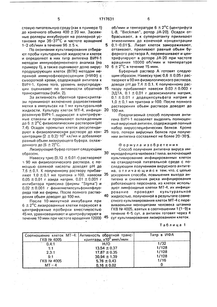 Способ получения антигена вируса иммунодефицита человека 1 типа (патент 1717631)