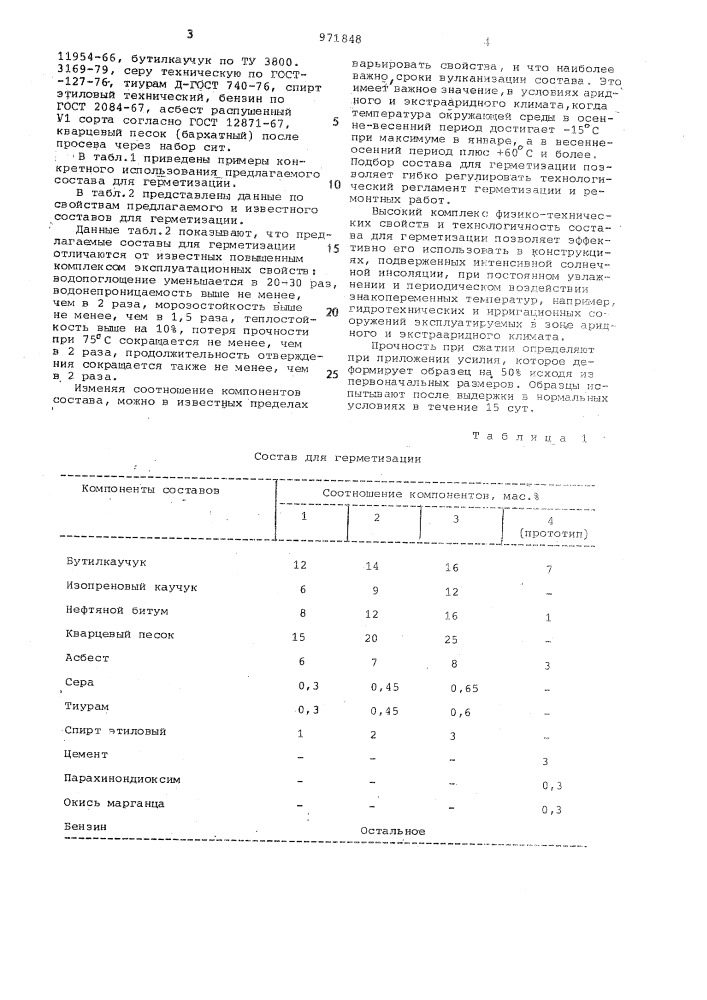 Состав для герметизации (патент 971848)
