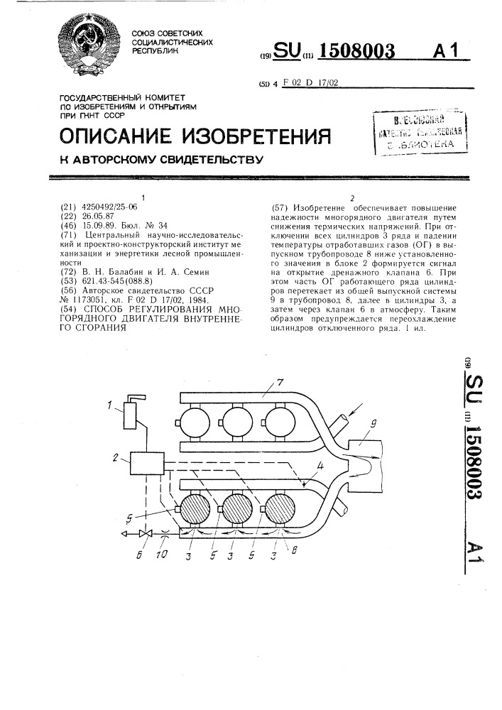 Способ регулирования многорядного двигателя внутреннего сгорания (патент 1508003)