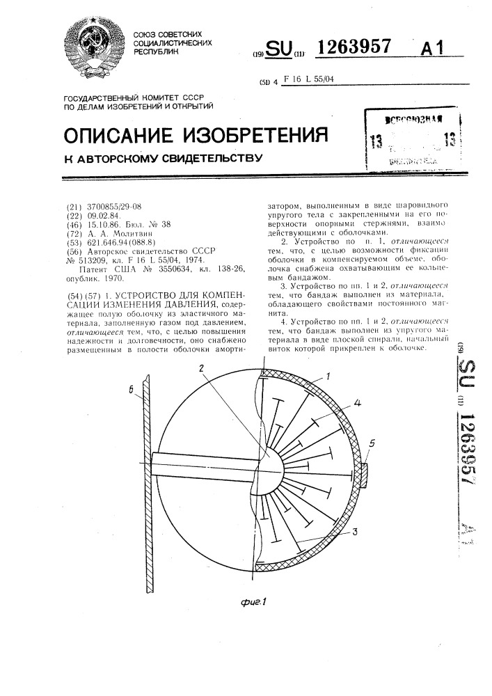 Устройство для компенсации изменения давления (патент 1263957)