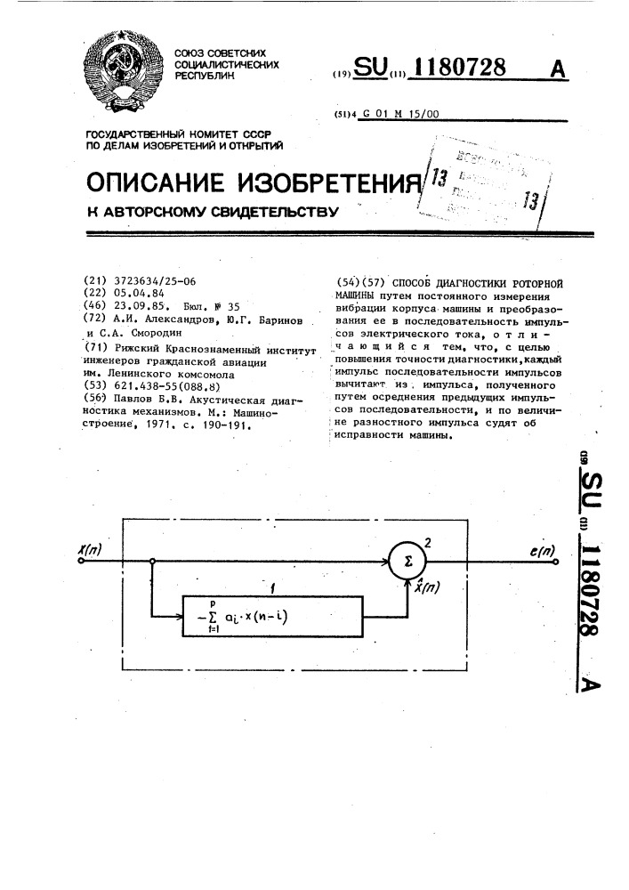 Способ диагностики роторной машины (патент 1180728)