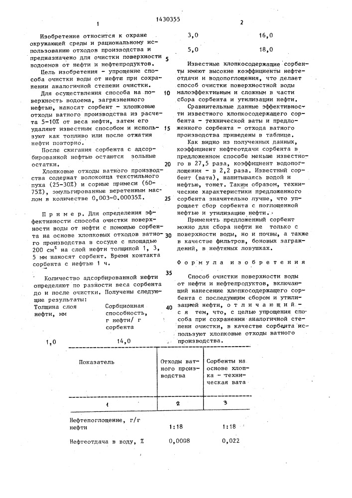 Способ очистки поверхности воды от нефти и нефтепродуктов (патент 1430355)