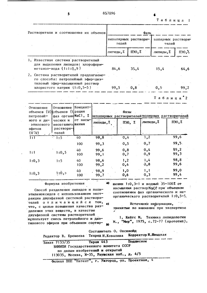 Способ разделения липидов и полиэтиленоксидов (патент 857096)