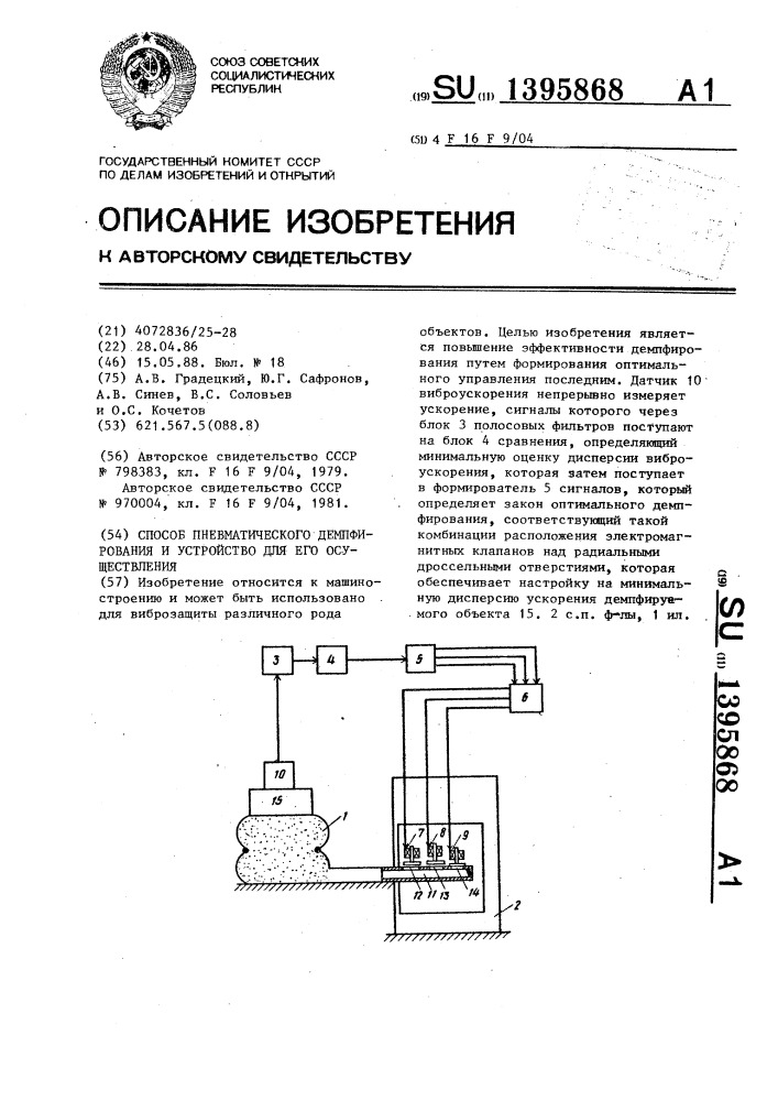 Способ пневматического демпфирования и устройство для его осуществления (патент 1395868)