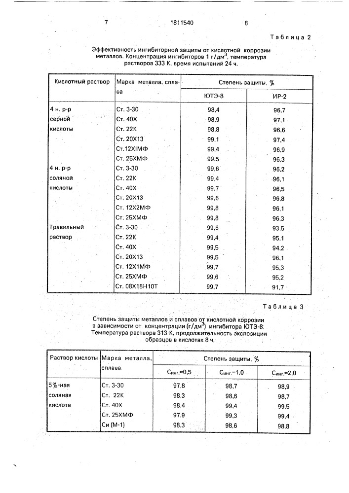 Ингибитор кислотной коррозии (патент 1811540)