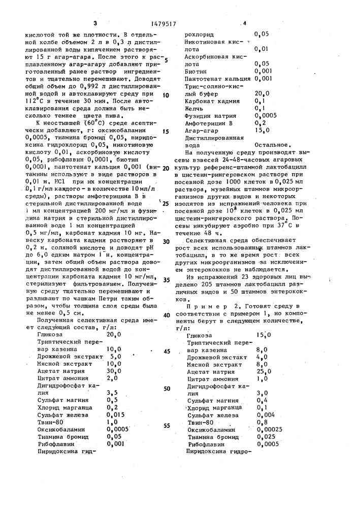 Питательная среда для выделения лактобацилл (патент 1479517)