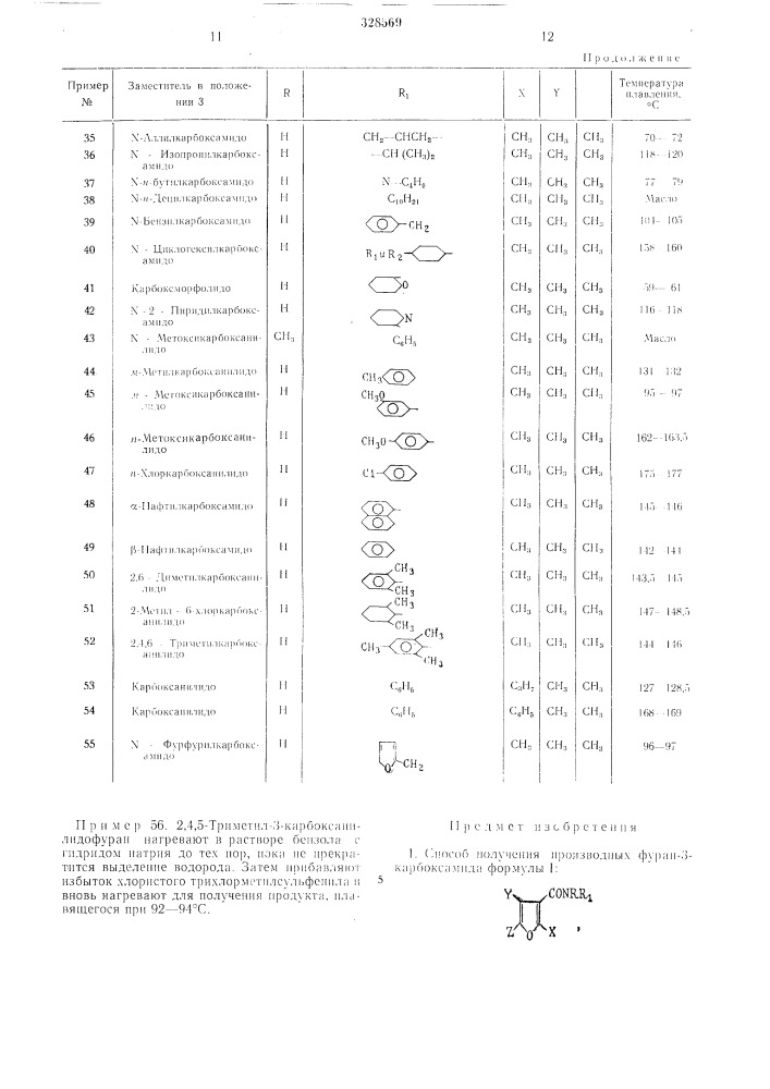 Способ получения производных фуран-3- карбоксамида (патент 328569)