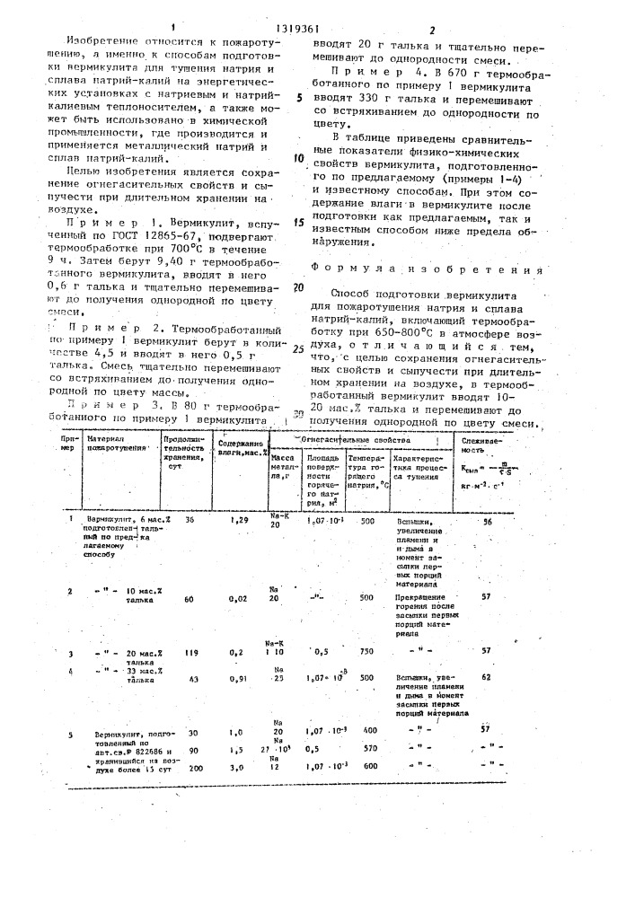 Способ подготовки вермикулита для пожаротушения натрия и сплава натрий-калий (патент 1319361)