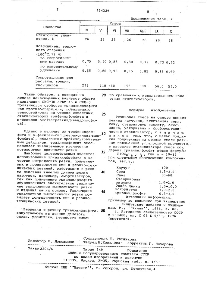 Резиновая смесь (патент 734229)