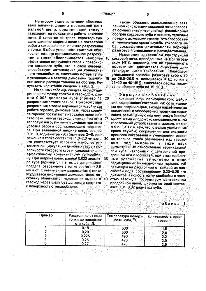 Коксовая печь периодического действия (патент 1784627)