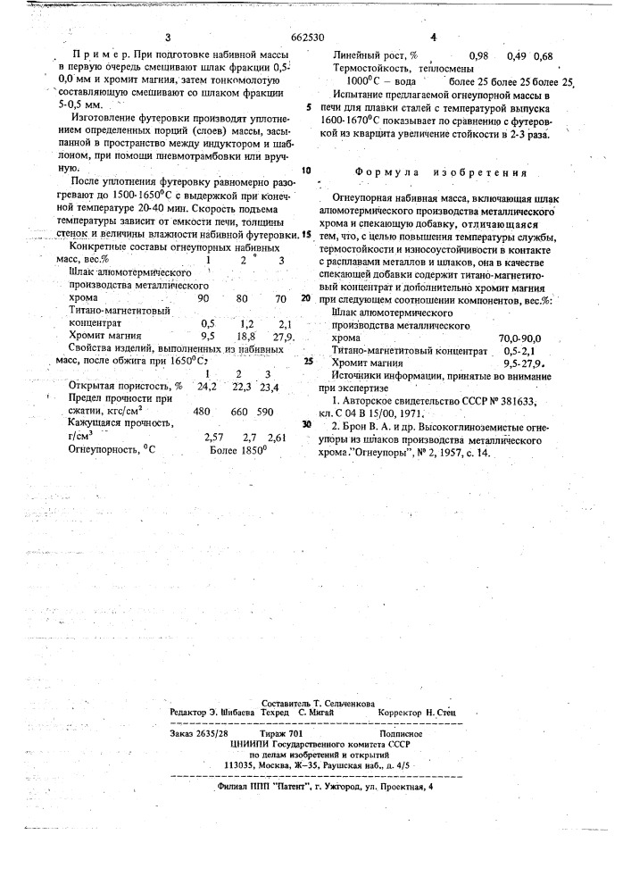 Огнеупорная набивная масса (патент 662530)