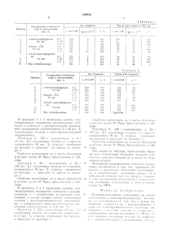 Радиационностойкая композиция на основе полиэтилена (патент 533612)