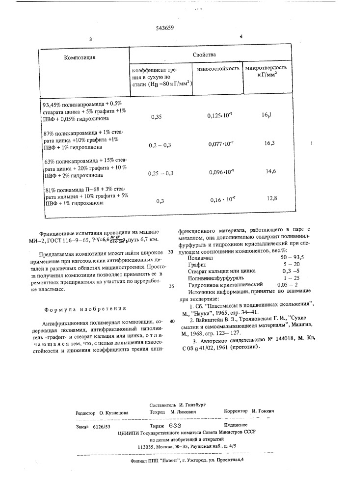 Антифрикцонная полимерная композиция (патент 543659)