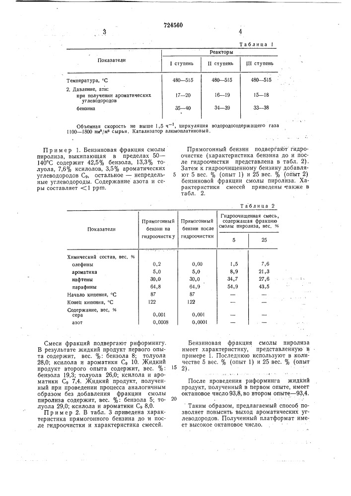 Способ получения ароматических углеводородов (патент 724560)