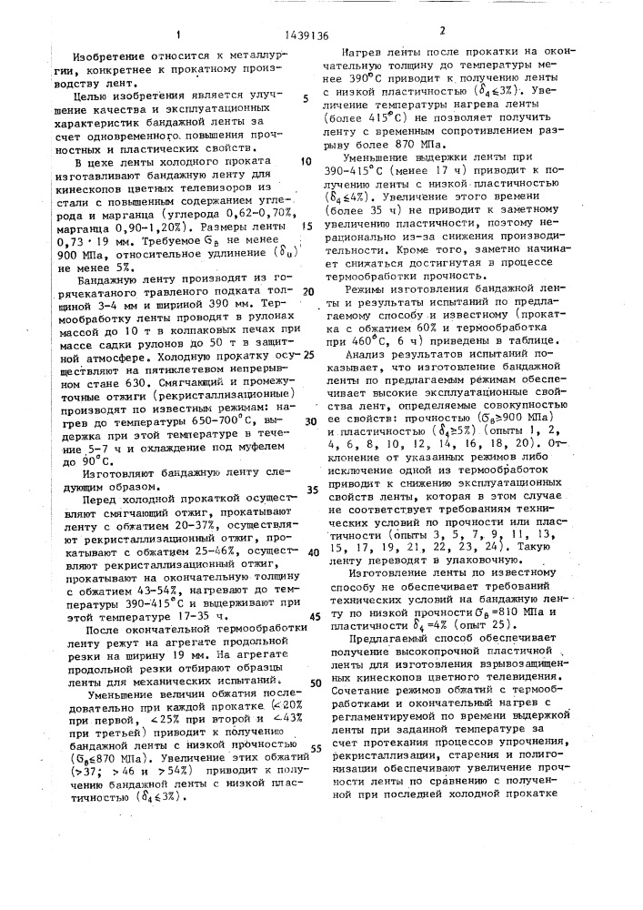 Способ изготовления бандажной ленты (патент 1439136)