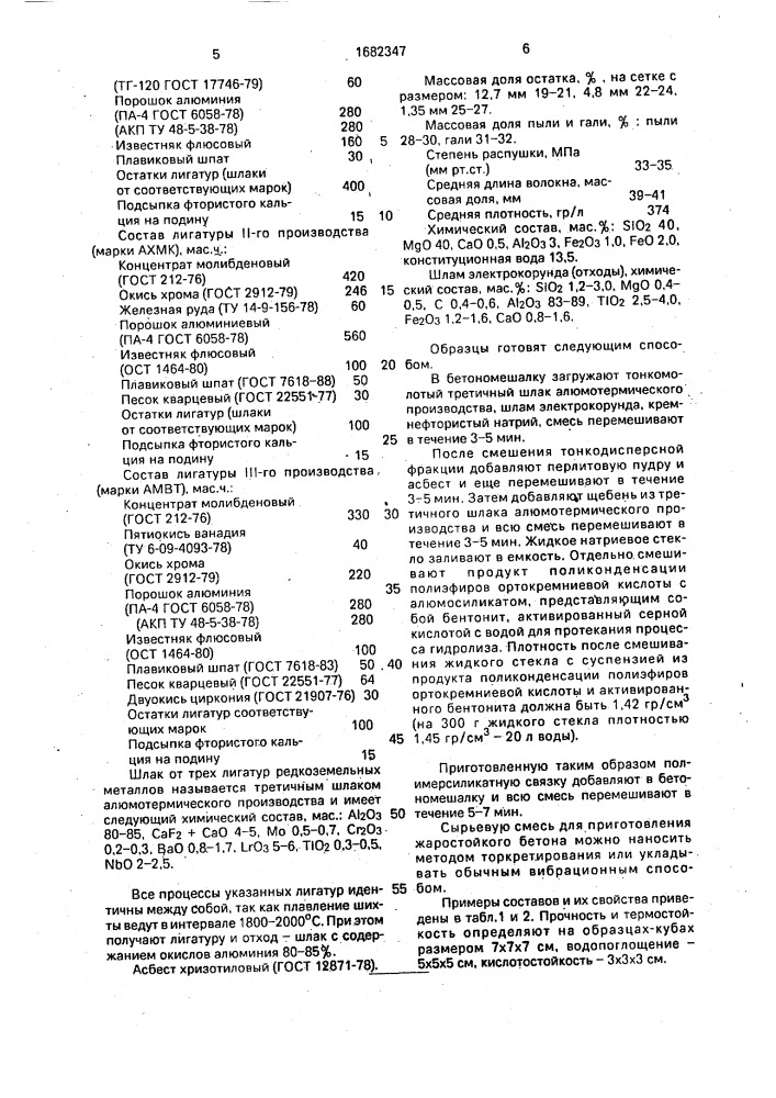 Сырьевая смесь для жаростойкого бетона (патент 1682347)