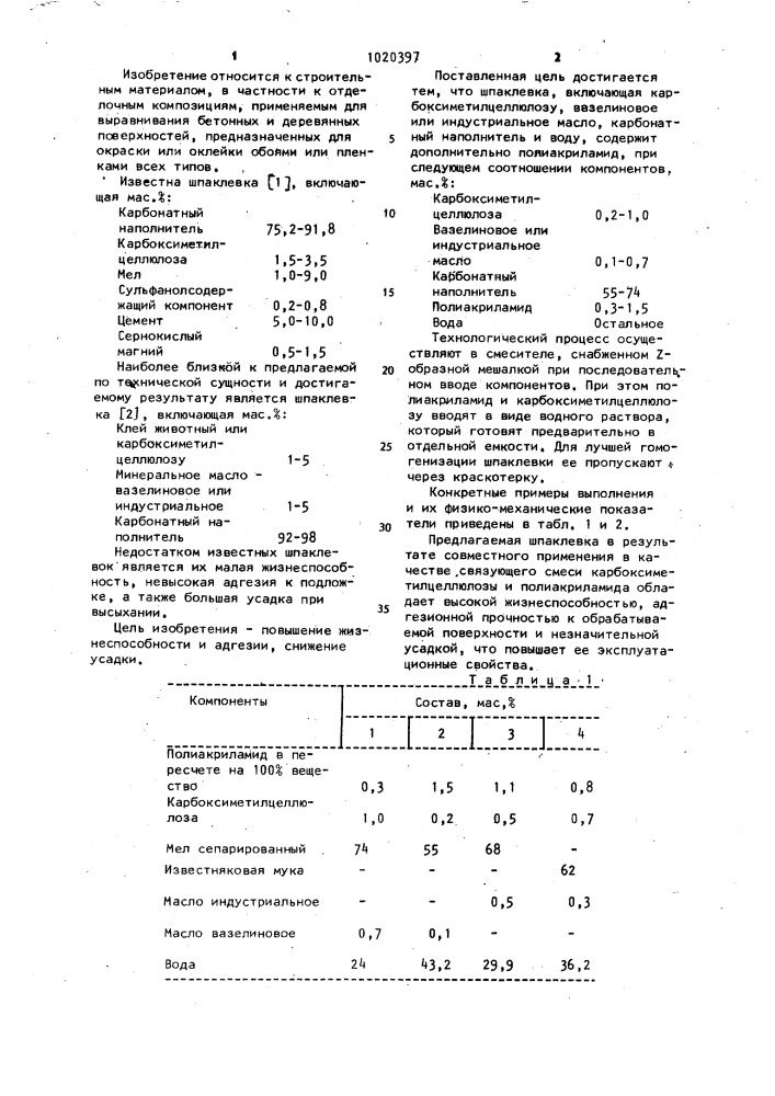 Шпаклевка (патент 1020397)