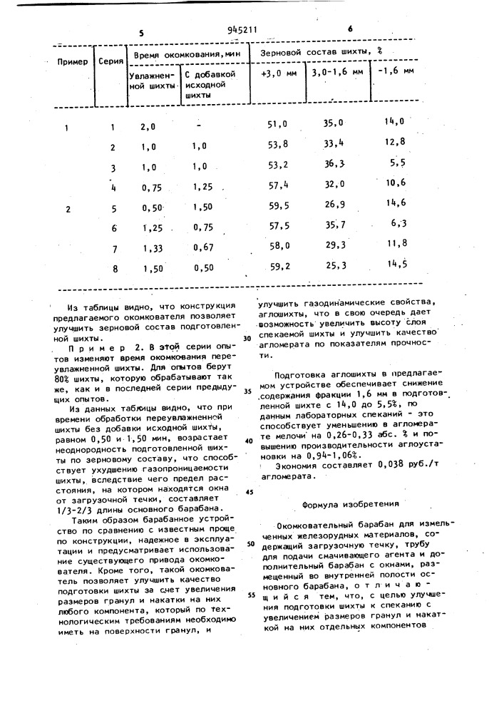 Окомковательный барабан (патент 945211)