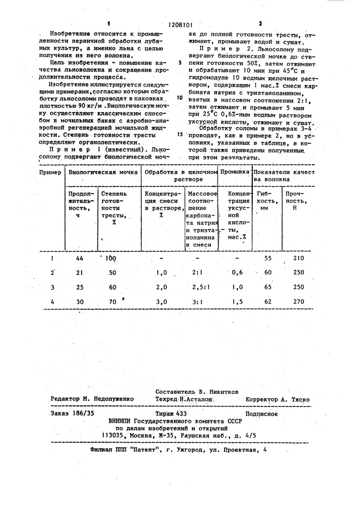 Способ получения льняной тресты (патент 1208101)