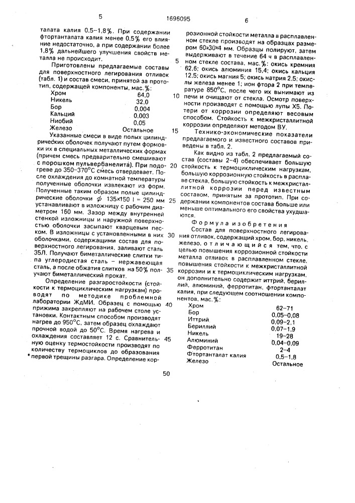 Состав для поверхностного легирования отливок (патент 1696095)