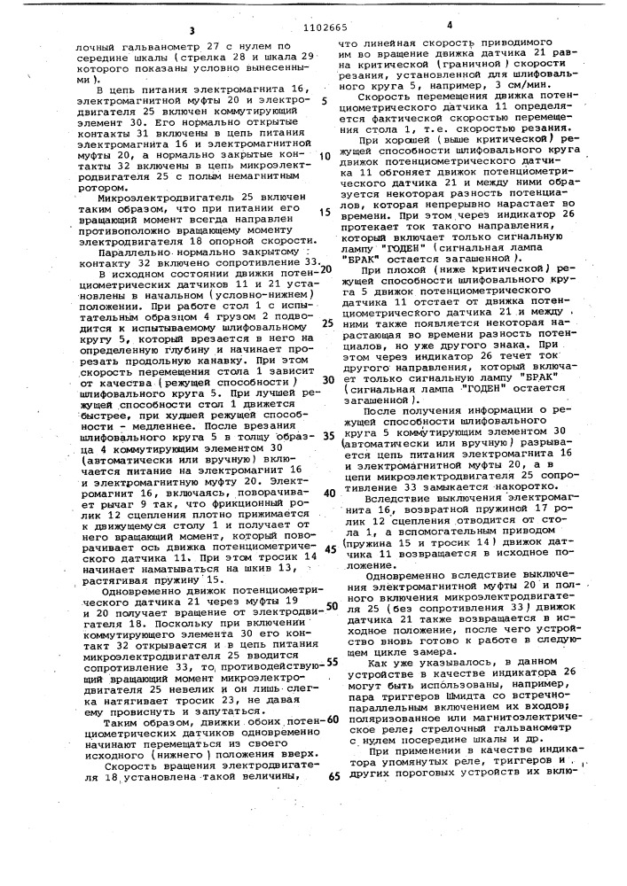 Устройство для испытания шлифовальных кругов (патент 1102665)