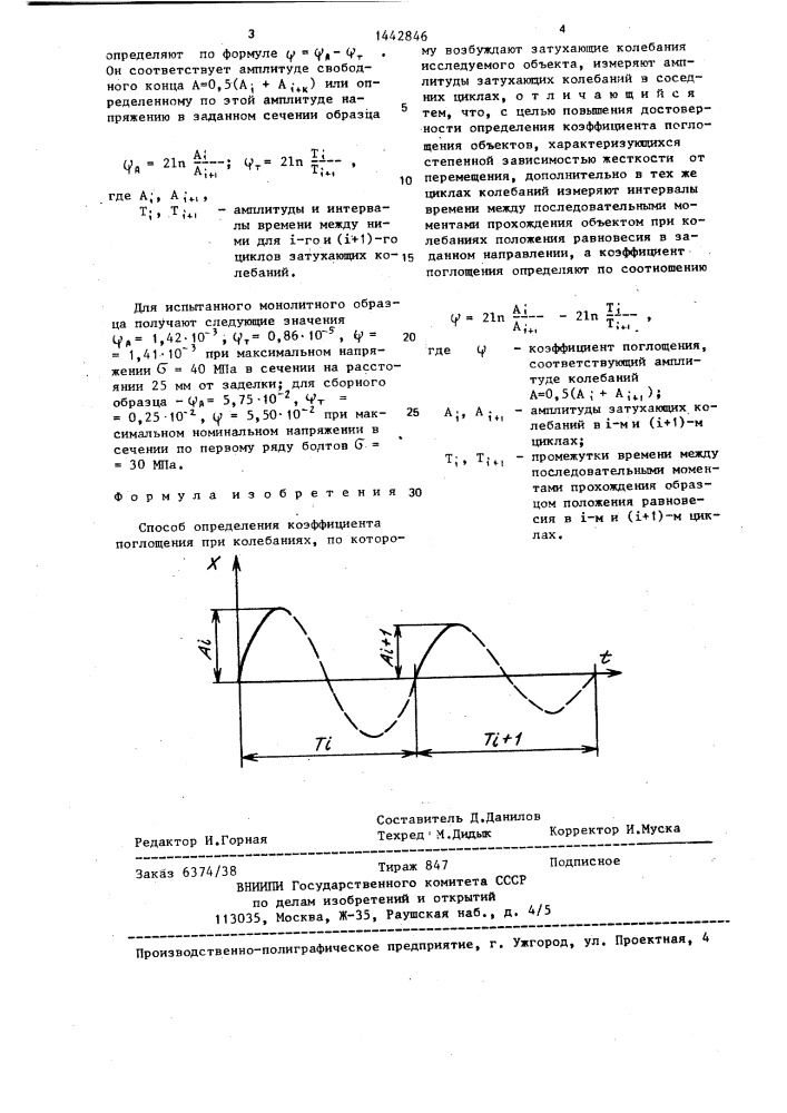 Способ определения коэффициента поглощения при колебаниях (патент 1442846)