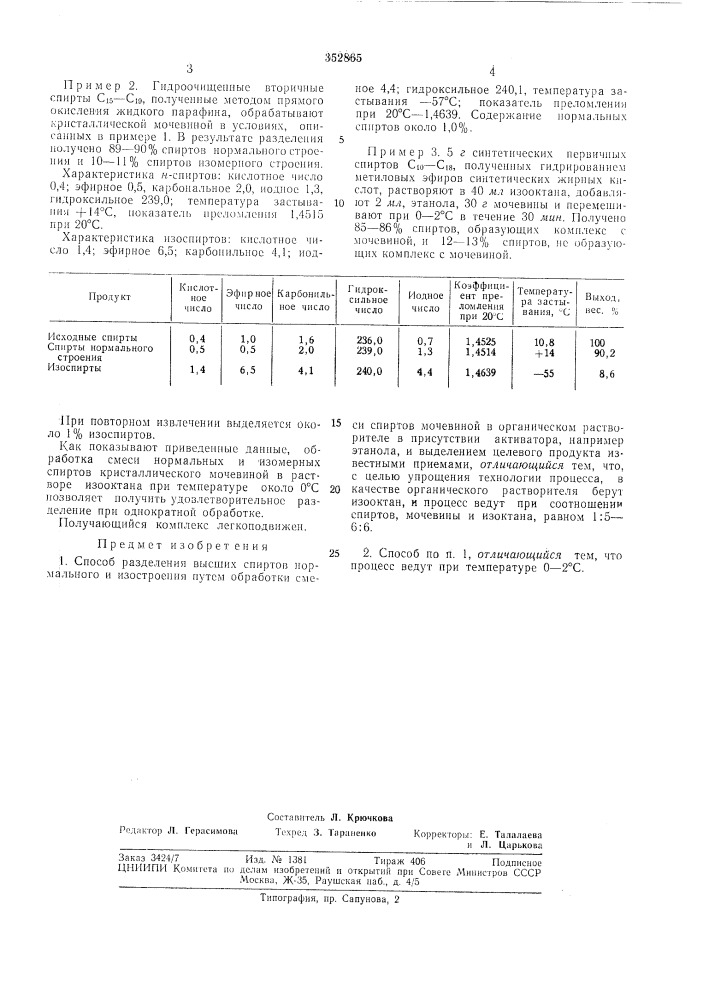 Способ разделения высших спиртов нормального (патент 352865)