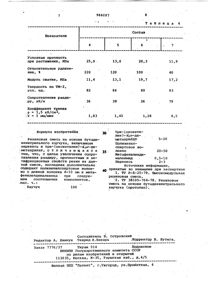 Резиновая смесь на основе бутадиеннитрильного каучука (патент 966097)