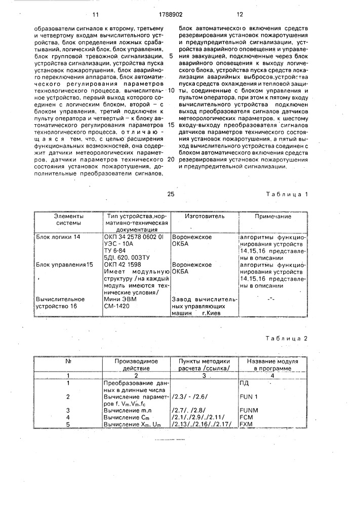 Автоматизированная система взрывопожарозащиты (патент 1788902)