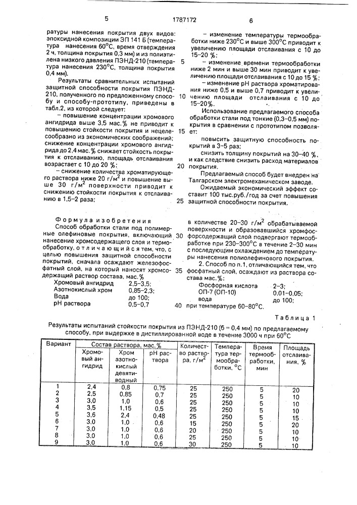 Способ обработки стали под полимерные олефиновые покрытия (патент 1787172)