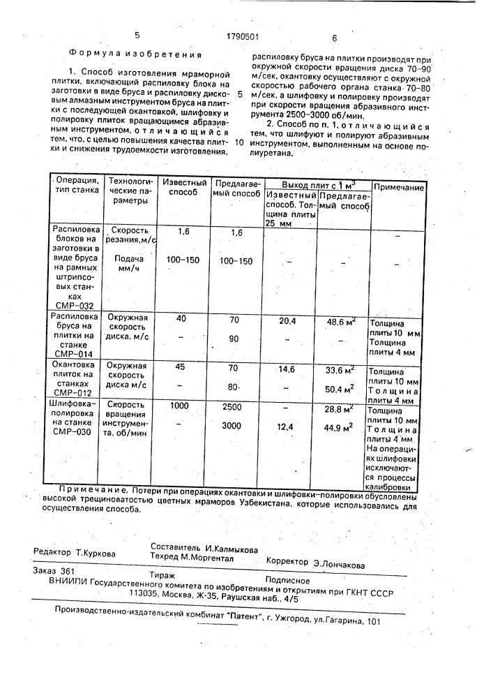 Способ изготовления мраморной плитки (патент 1790501)