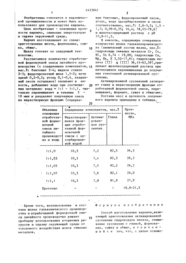 Способ изготовления кирпича (патент 1433941)