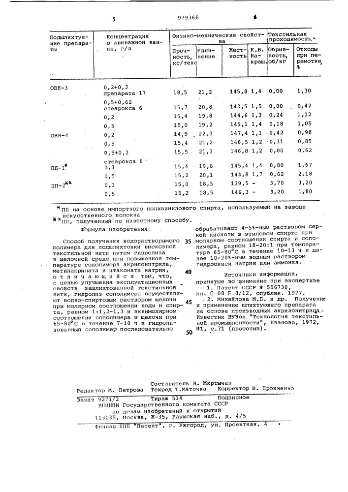 Способ получения водорастворимого полимера для подшлихтовки вискозной текстильной нити (патент 979368)